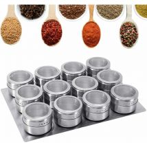 Ensemble de 12 pots à épices magnétiques en acier inoxydable, pots à épices ronds, pots à épices, pots à épices, dessus transparent pour épices de