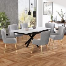 Okwish - Ensemble de 6 chaises de salle à manger en velours, chaise longue de luxe pour salon, chambre à coucher, avec quatre pieds de support en