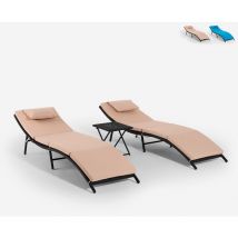 Beach And Garden Design - Lot de 2 chaises longues en rotin avec table pliante Lanzarote - Beige