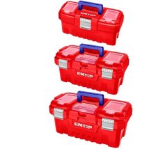 Ensemble de 3 boîtes à outils en plastique Emtop 14 + 17 + 20 boucle en métal poignée haute résistance couvercle supérieur avec trois zones de