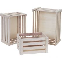 Ensemble de 3 caisses paniers de rangement fruits vins livres style vintage couleur naturelle 040002981