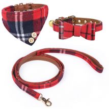Ensemble de 3 colliers et laisses pour chien avec nœud papillon, ensemble de collier réglable avec nœud papillon pour chien à carreaux,