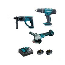 Makita - ensemble DHP453+DGA504+DHR202+BL1840×2+DC18RC DLX3136M