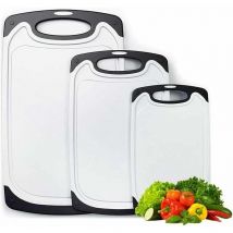 Ensemble de 3 planches à découper en plastique - Planche à découper avec rainure de jus et pieds antidérapants - Matériau pp alimentaire - Non