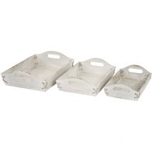 Décoshop26 - Ensemble de 3 plateaux de service petit-déjeuner empilables en bois blanc vieilli vintage 040002999