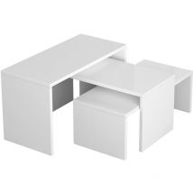 Ensemble de 3 tables basses blanches. 39x65x30, 32x65x30 et 24x65x30 cm (Hauteur x Largeur x Profondeur)