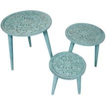 Cotecosy - Ensemble de 3 tables gigognes rondes Kairouan Bleu-Vert