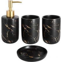 Ensemble de 4 Accessoires de Salle de Bain en céramique avec Distributeur de Savon, gobelets, Porte-Savon (Noir)