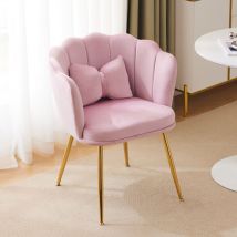 Chaise de salon moderne en velours, chaise de bain, chaise décorative rembourrée confortable avec dossier en pétales, pieds en métal plaqué or et