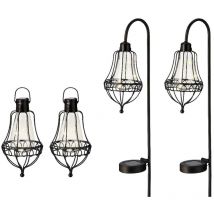 Jardideco - Ensemble de 4 luminaires solaires décoratifs (2 à fixer et 2 à suspendre)