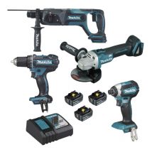 Mulliez Et Flory - Set 4 macchine lxt 18 v - Smerigliatrice DGA504 + Trapano DDF482 + Perforatore DHR241 + Avvitatore DTD153 - makita - 3 batterie