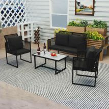 Ensemble de 4 meubles de jardin avec table et coussin, meubles de balcon pour 4 personnes, pour balcon, jardin, cour, noir - Dyhome