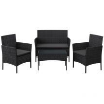 Salon de Jardin Extérieur, Ensemble de Mobilier, Surface Tressée en pe, Table et Chaises, pour Terrasse, Jardin, Balcon, Noir et Gris - Songmics