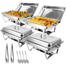 Chauffe-Plats en Acier Inoxydable, 9L Chafing Dish, Buffets Chauffants avec Pinces et Cuillères pour Fêtes, Mariage, Banquets, Restauration (4
