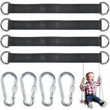 Cyslmuk - Ensemble de 4 sangles de suspension pour balançoire d'arbre avec 4 anneaux en d pour jardin/balançoire/balançoire d'arbre/hamac
