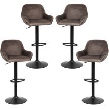 Yongqing - Lot de 4 Tabouret de Bar,en velours,Reglable en Hauteur et Pivotant,avec Dossier et Accoudoirs, marron