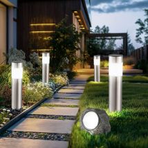 Lot de 5 lampadaires solaires de jardin sur pied décoration spot en pierre inox spots sur pied éclairage