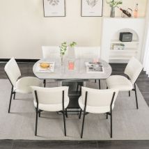 Dyhome - Ensemble de 6 chaises de salle à manger en cuir, pieds en métal, chaises de salle à manger sans accoudoirs, blanc