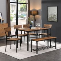 Ohjijinn - Ensemble de 6 chaises et bancs de Table à manger, cadre en acier et bois, ensemble de Table de cuisine de Style industriel