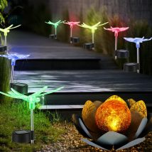 9x led lampes solaires fleur de lotus à l'extérieur plug-in lumières libellule papillon changement de couleur spotlight