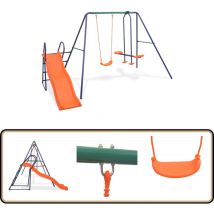 Ensemble de balançoire avec toboggan et 3 sièges Orange - Jeux D'enfants - Balançoire - Toboggan - Aire De Jeu Extérieur - Jouet Enfant