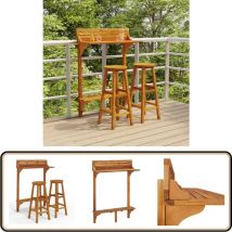 Ensemble de bar de balcon 3 pcs Bois d'acacia massif - Meubles De Jardin - Salon De Jardin - Table Bistro - Set De Jardin - Table Acacia