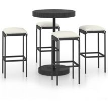 Doc&et² - inlife Ensemble de bar de jardin 5 pcs et coussins Résine tressée Noir