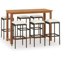 Inlife Ensemble de bar de jardin avec coussins 7 pcs Marron