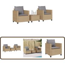Vidaxl - Ensemble de bistro 3 pcs avec coussins beige résine tressée - Meubles De Jardin - Salon De Jardin - Set De Bistro - Résine Tressée