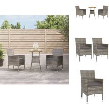 Ensemble de bistro de jardin 3 pcs coussins gris poly rotin - Meubles De Jardin - Salon De Jardin - Set De Bistro - Mobilier Extérieur - Table Bistro