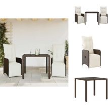 Ensemble de bistro de jardin 3 pcs coussins marron poly rotin - Ensemble De Bistro - Ensembles De Bistro - Ensemble De Bistro De Jardin - Ensemble De