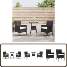 Ensemble de bistro de jardin 3 pcs coussins noir poly rotin - Meubles De Jardin - Salon De Jardin - Set De Bistro - Mobilier Extérieur - Table Bistro
