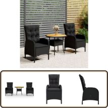 Vidaxl - Ensemble de bistro de jardin 3 pcs Résine tressée Noir - Ensemble Salon De Jardin - Mobilier De Jardin - Set De Bistro - Meubles De Jardin