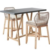 Beliani - Ensemble de Bistro en Béton Bois d'Acacia Jardin 2 Chaises et une Table Coussins Gris Beige Talamone