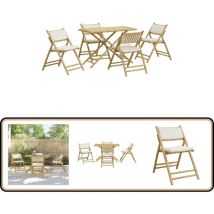 Vidaxl - Ensemble de bistro pliante 5 pcs et coussins blanc crème bambou - Meubles De Jardin - Salon De Jardin - Mobilier Extérieur - Set De Bistro