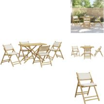 Vidaxl - Ensemble de bistro pliante 5 pcs et coussins blanc crème bambou - Meubles De Jardin - Salon De Jardin - Mobilier Extérieur - Set De Bistro