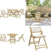 Vidaxl - Ensemble de bistro pliante 5 pcs et coussins blanc crème bambou - Meubles De Jardin - Salon De Jardin - Mobilier Extérieur - Set De Bistro