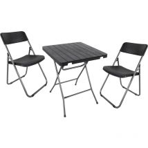 Ensemble de bistrot en rotin et bois design noir - 1 table / 2 chaises - ensemble de sièges pliable pour jardin et balcon