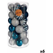 Boules De Noël - Lot De 6 - Argenté - Bleu - Plastique Ø 6 Cm