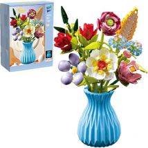 Sjqka - Ensemble de bouquets de fleurs compatibles , ensemble de fleurs avec vase et rose, pivoine, magnolia pour adultes, adolescents, 691 pièces, 8