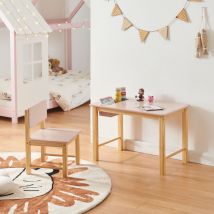 [en.casa] - Ensemble de bureau et chaise pour enfants Skjåk naturel rose