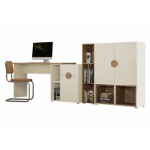 Ensemble de bureau Morsoru 113, Beige + Chêne Artisan, Parties séparées, Avec table de bureau, Équipement supplémentaire disponible, Stratifié