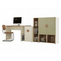 Ensemble de bureau Morsoru 113, Vert clair + Chêne Artisan + Beige, Équipement supplémentaire disponible, Parties séparées, Avec table de bureau,