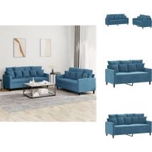 Ensemble de canapés 2 pcs avec coussins Bleu Velours - Ensemble De Canapés - Ensembles De Canapés - Canapé - Fauteuil