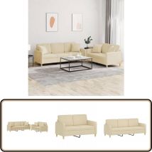Ensemble de canapés 2 pcs avec coussins crème tissu - Canapé - Ensemble De Canapés - Canapé Créme - Canapé Moderne - Fauteuil