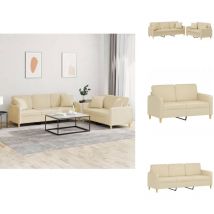 Ensemble de canapés 2 pcs avec coussins crème tissu - Canapé - Ensemble De Canapés - Canapé Créme - Canapé Moderne - Fauteuil