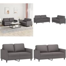 Ensemble de canapés 2 pcs avec coussins Gris Similicuir - Canape Deux Places - Canapé Gris - Canapé Simili Cuir - Meubles Salon - Ameublement Salon
