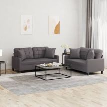 Ensemble de canapés 2 pcs avec coussins gris similicuir Vidaxl