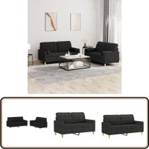 Ensemble de canapés 2 pcs avec coussins noir tissu - Canape - Ensemble De Canape - Canapé Moderne - Canapé Design - Canapé Noir