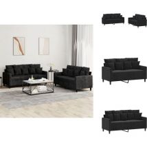 Ensemble de canapés 2 pcs avec coussins Noir Velours - Ensemble De Canapés - Ensembles De Canapés - Canapé - Fauteuil